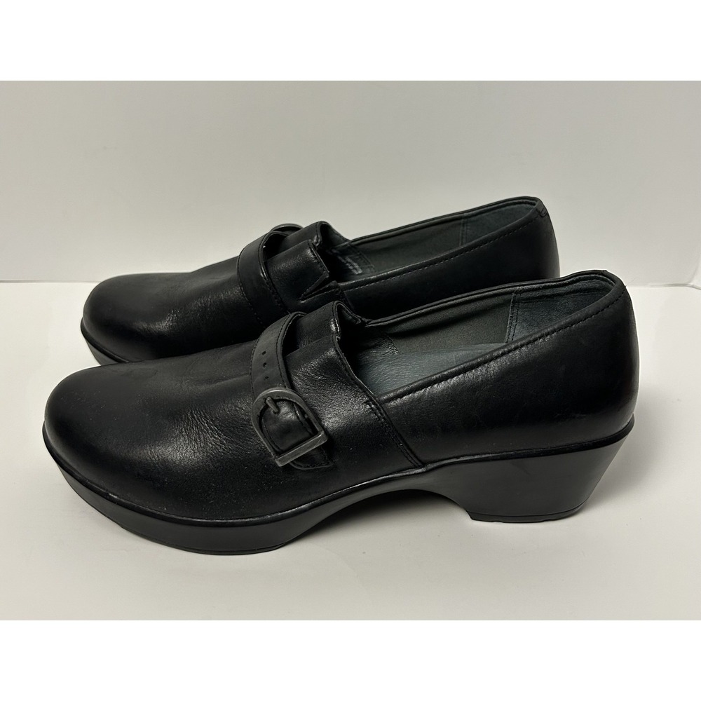 Dansko Shoes Womens Size 40 Black Leather Buckle Comfort Slip On Loafers Work